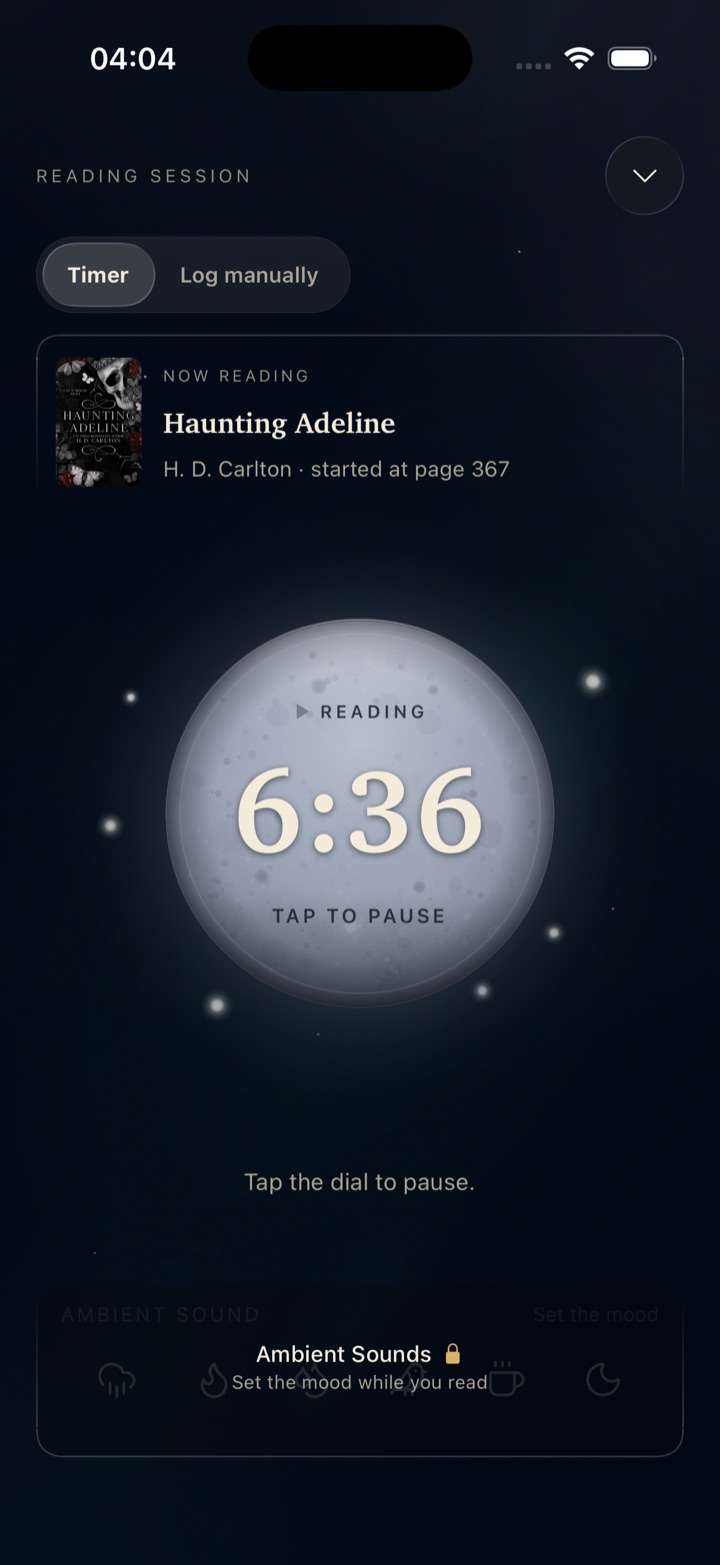 Reading session timer with ambient sound options
